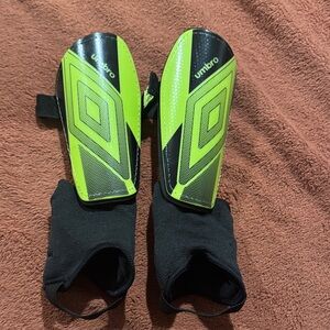 Youth Umbro Neon Green and Black Soccer Shin Guards